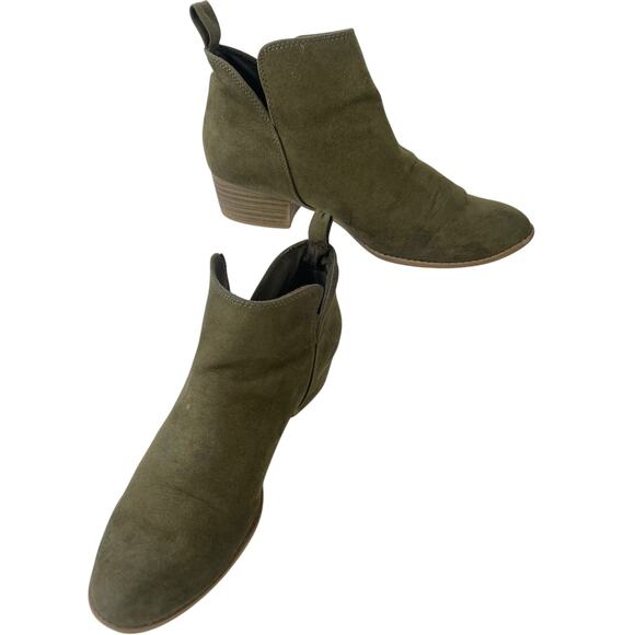American Eagle Faux Suede Western Army Green Ankle Bootie Comfy 1.5" Heel Size 7 - Picture 4 of 10